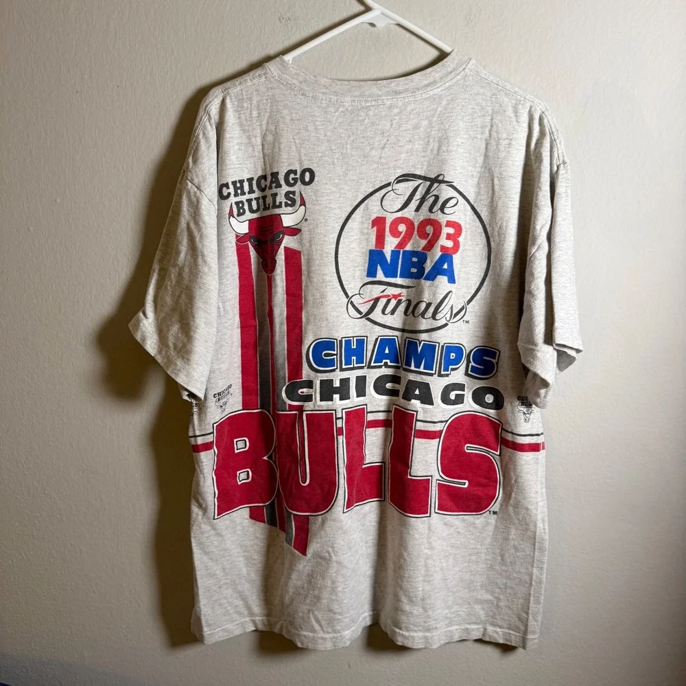 Vintage 1993 Chicago Bulls NBA World Champions T-Shirt Salem Single‎ Stitch Grey